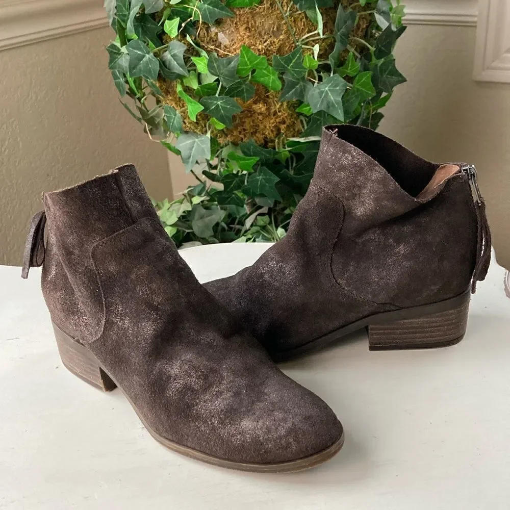 Lucky 🍀 Brand Metallic Brown Leather Suede Cowgirl Boho Ankle Boots Size 7 M